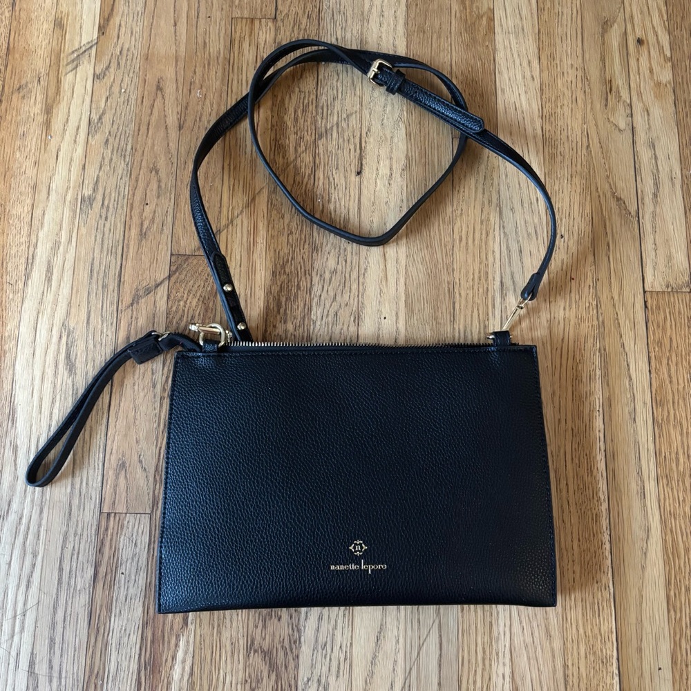 Nanette Lepore Black Leather Crossbody Bag Sleek Design